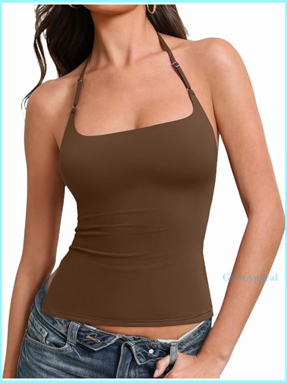 Halter Backless Tank Top Side Split Double Lined Soft Stretch Summer Crop
